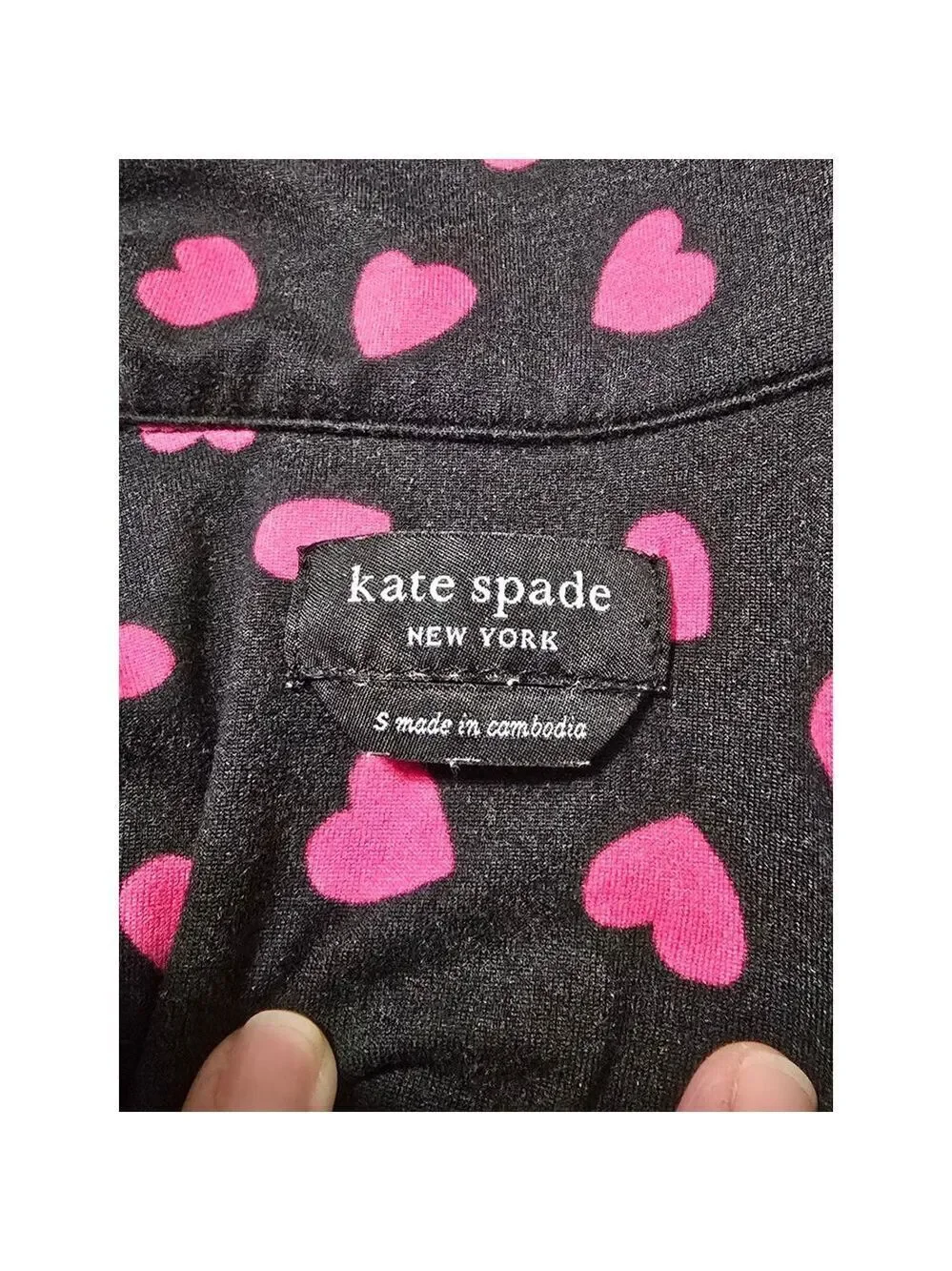 Kate Spade Pink Hearts Long Sleeve Notch Collar Long Pajama Set Sz S